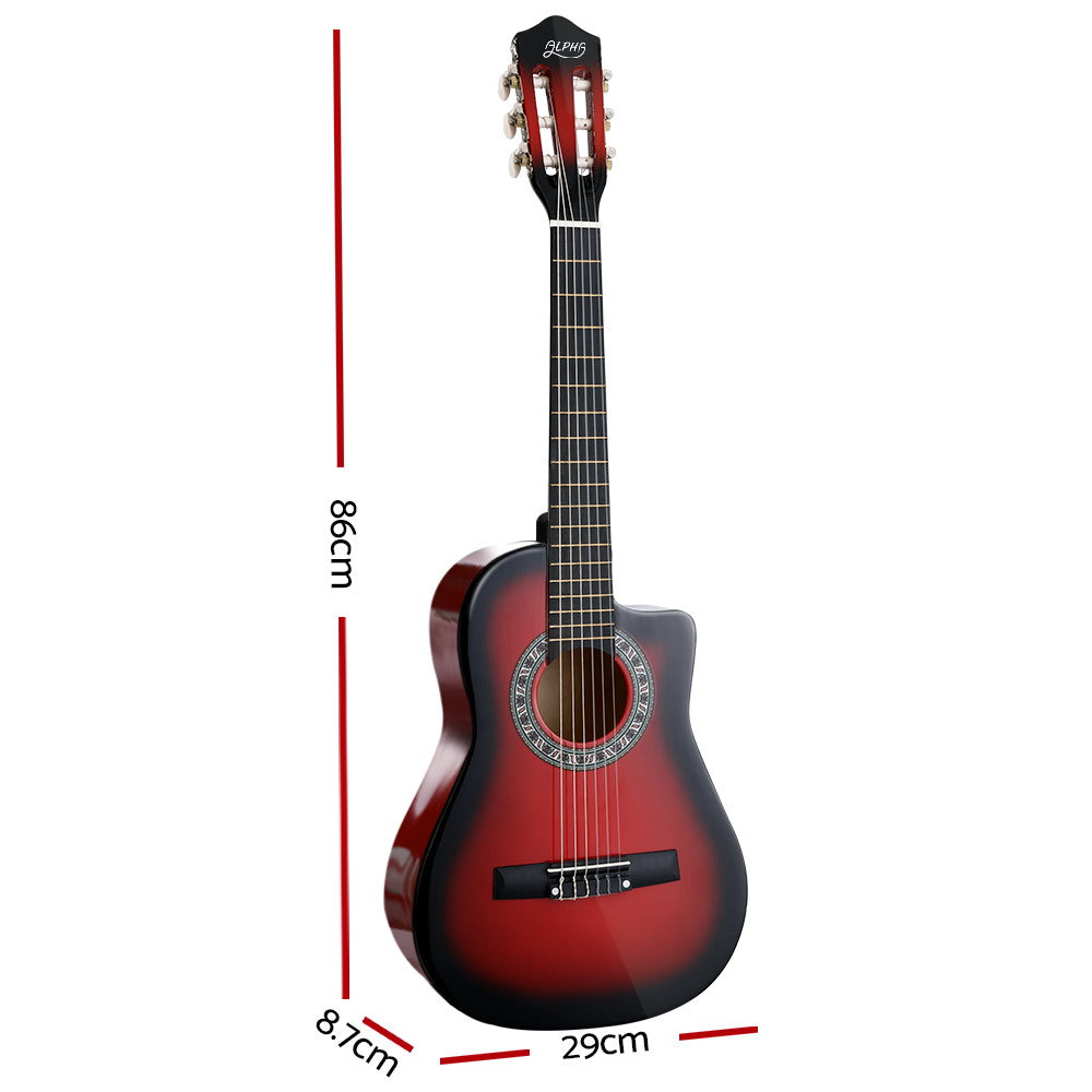 Alpha 34 Inch Classical Guitar Wooden Body Nylon String Beginner Kids Gift Red - SILBERSHELL