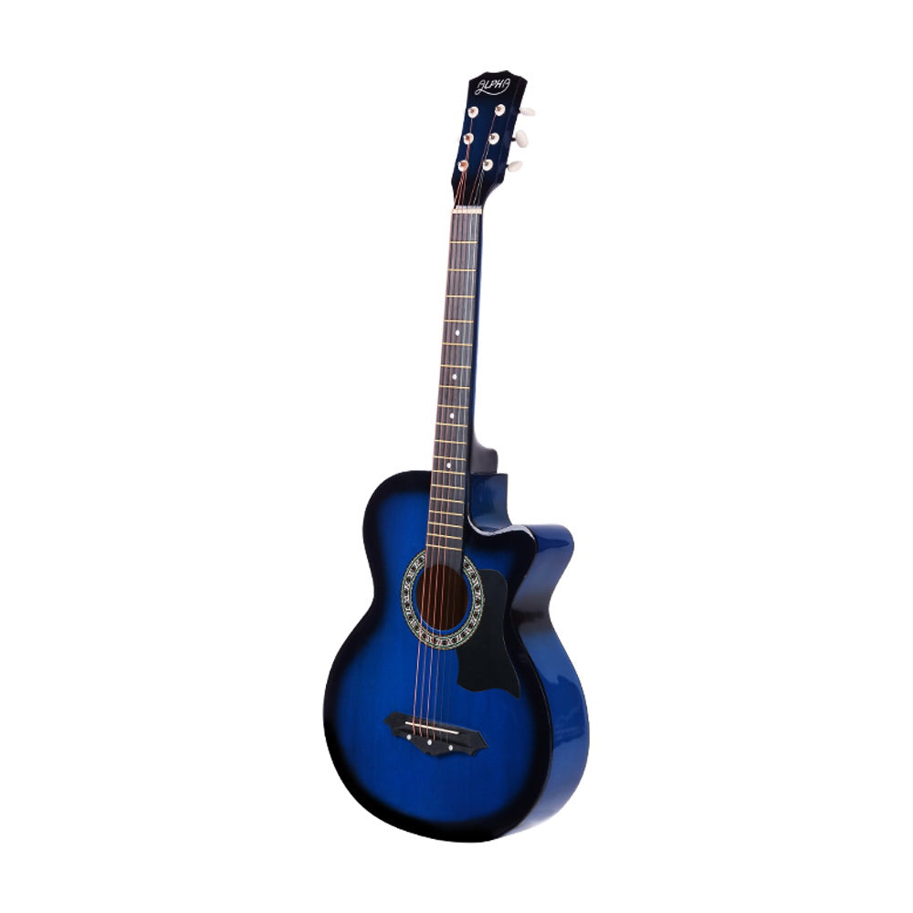 Alpha 38 Inch Acoustic Guitar Wooden Body Steel String Full Size Cutaway Blue - SILBERSHELL