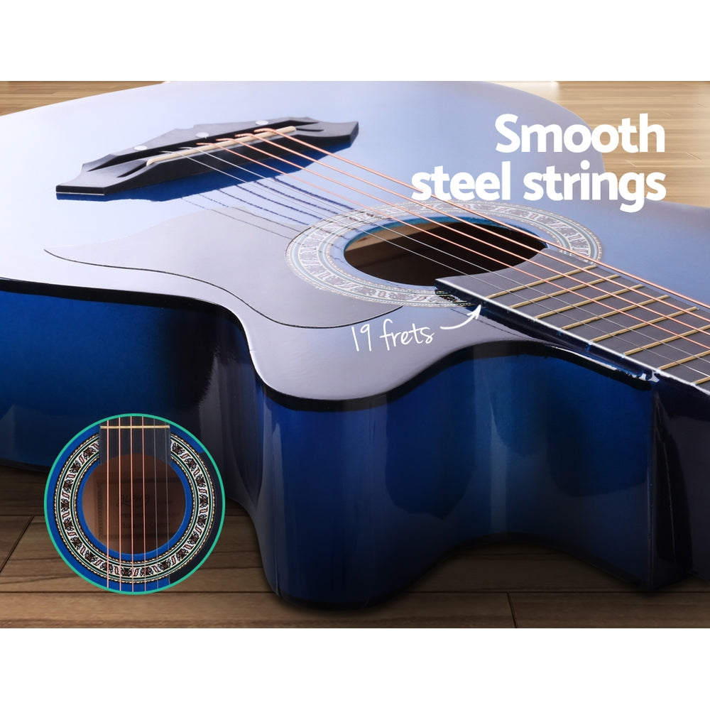 Alpha 38 Inch Acoustic Guitar Wooden Body Steel String Full Size Cutaway Blue - SILBERSHELL