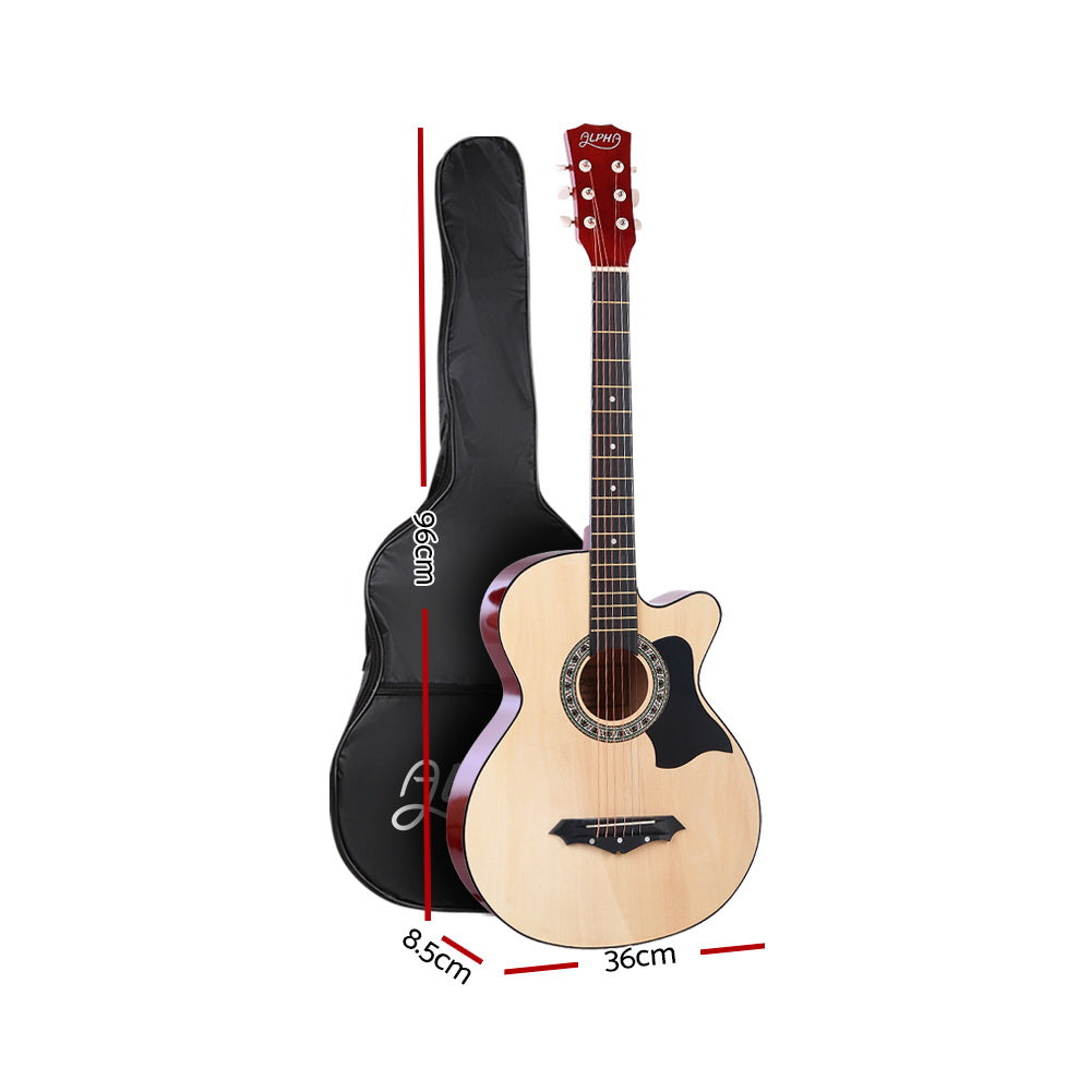 Alpha 38 Inch Acoustic Guitar Wooden Body Steel String Full Size Cutaway Wood - SILBERSHELL