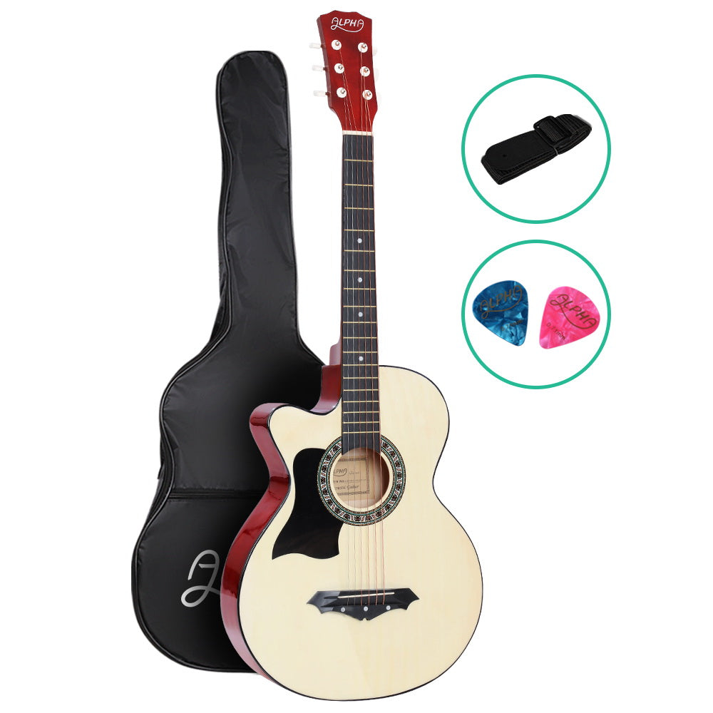 Alpha 38 Inch Acoustic Guitar Wooden Body Steel String Full Size Left Handed - SILBERSHELL