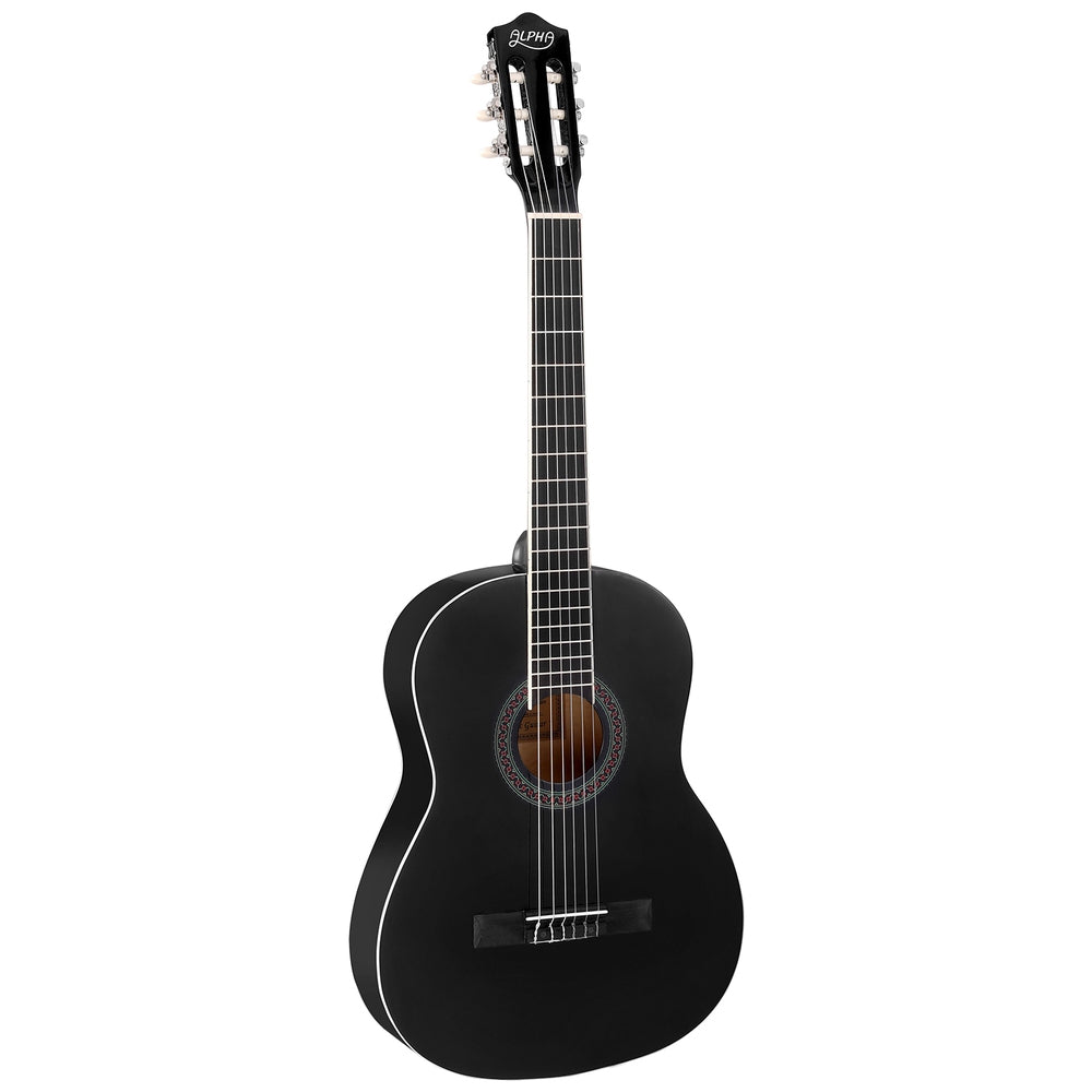 Alpha 39 Inch Classical Guitar Wooden Body Nylon String Beginner Gift Black - SILBERSHELL