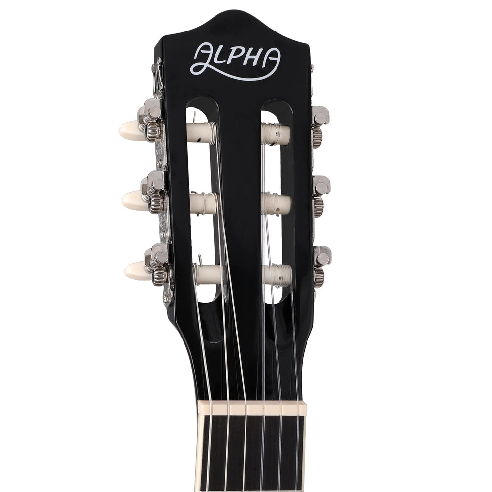 Alpha 39 Inch Classical Guitar Wooden Body Nylon String Beginner Gift Black - SILBERSHELL