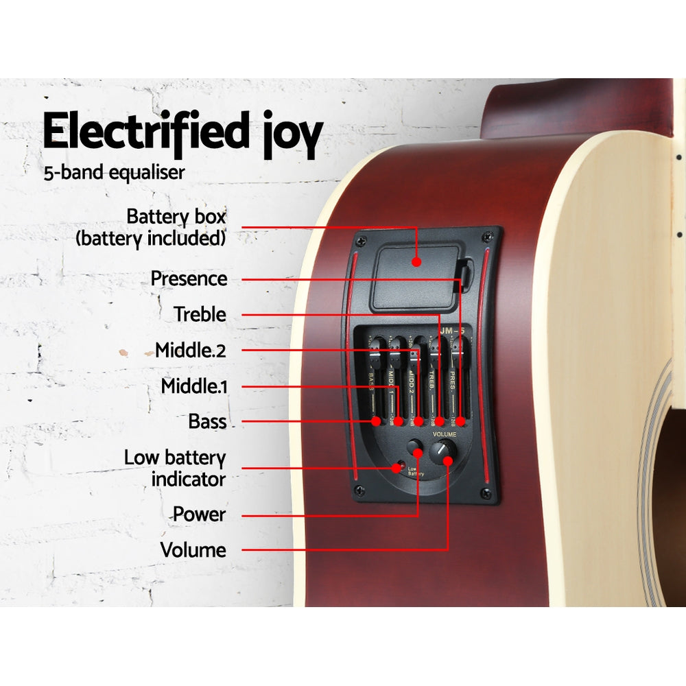 Alpha 41 Inch Acoustic Guitar Equaliser Electric Output Jack Cutaway Wood - SILBERSHELL