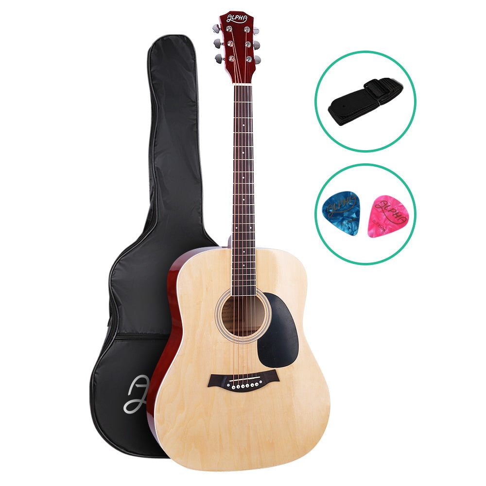 Alpha 41 Inch Acoustic Guitar Wooden Body Steel String Dreadnought Wood - SILBERSHELL