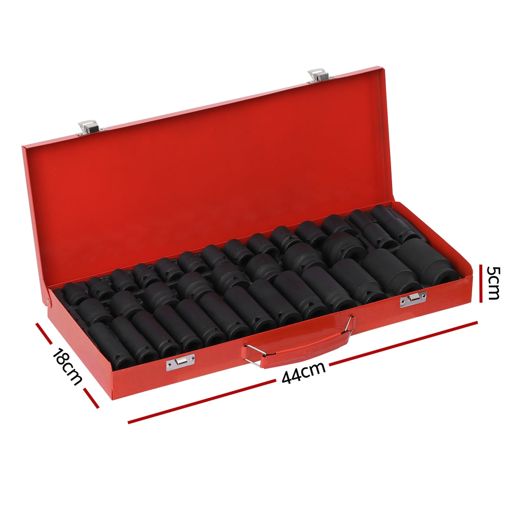 Giantz 35pcs 1/2" Drive Impact Socket Set Metric 8-32mm with Case - SILBERSHELL