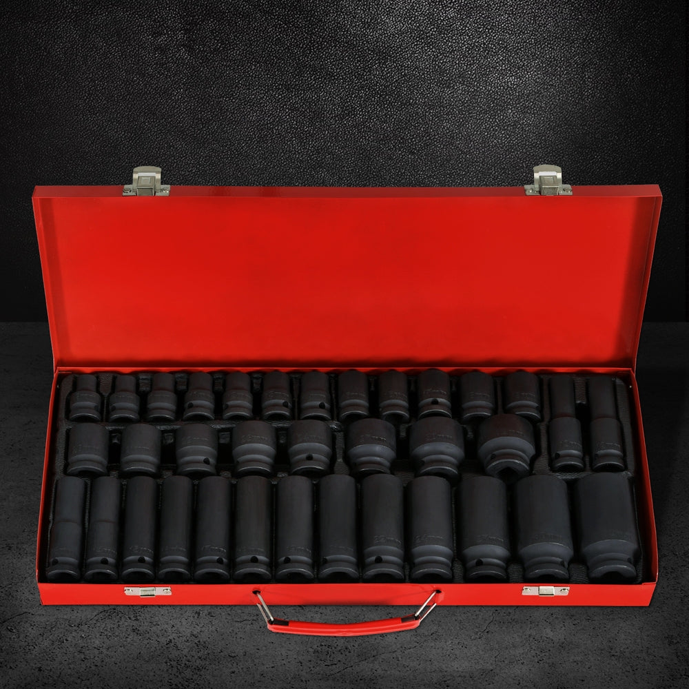 Giantz 35pcs 1/2" Drive Impact Socket Set Metric 8-32mm with Case - SILBERSHELL