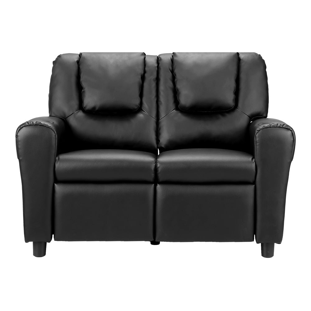Keezi Kids Recliner Chair Double PU Leather Sofa Lounge Couch Armchair Black - SILBERSHELL
