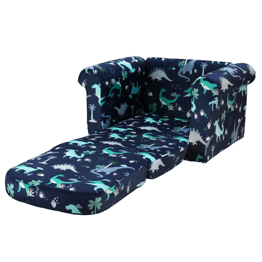 Keezi Kids Sofa 2 Seater Children Flip Open Couch Lounger Armchair Dinosaur Navy - SILBERSHELL