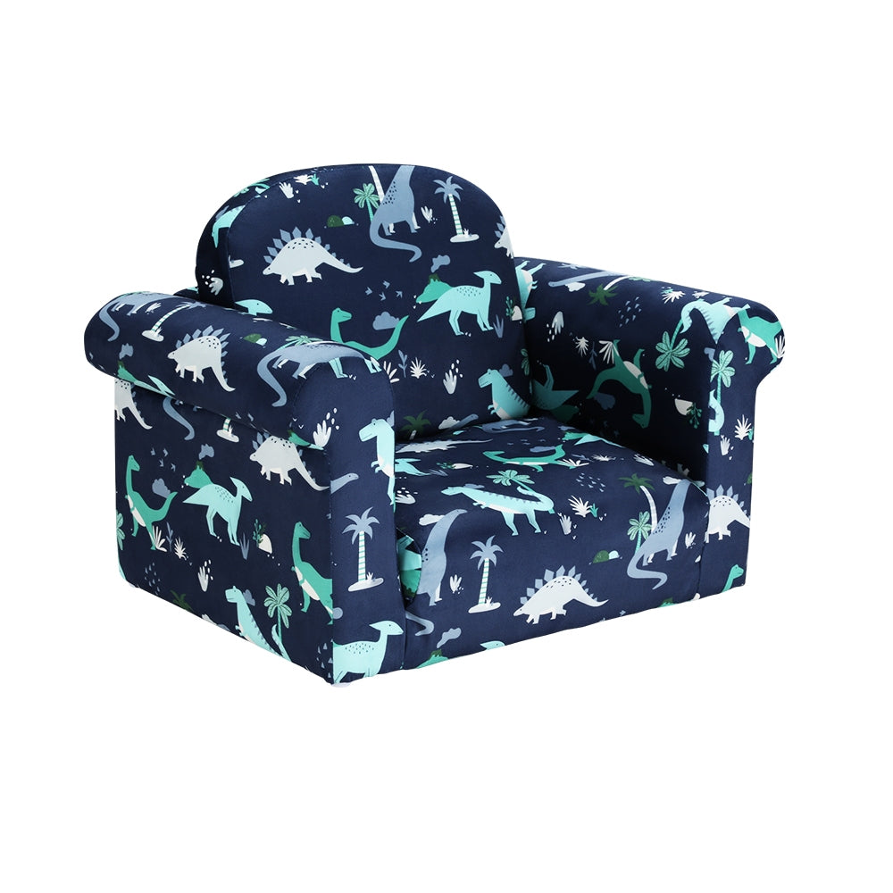 Keezi Kids Sofa 2 Seater Children Flip Open Couch Lounger Armchair Dinosaur Navy - SILBERSHELL