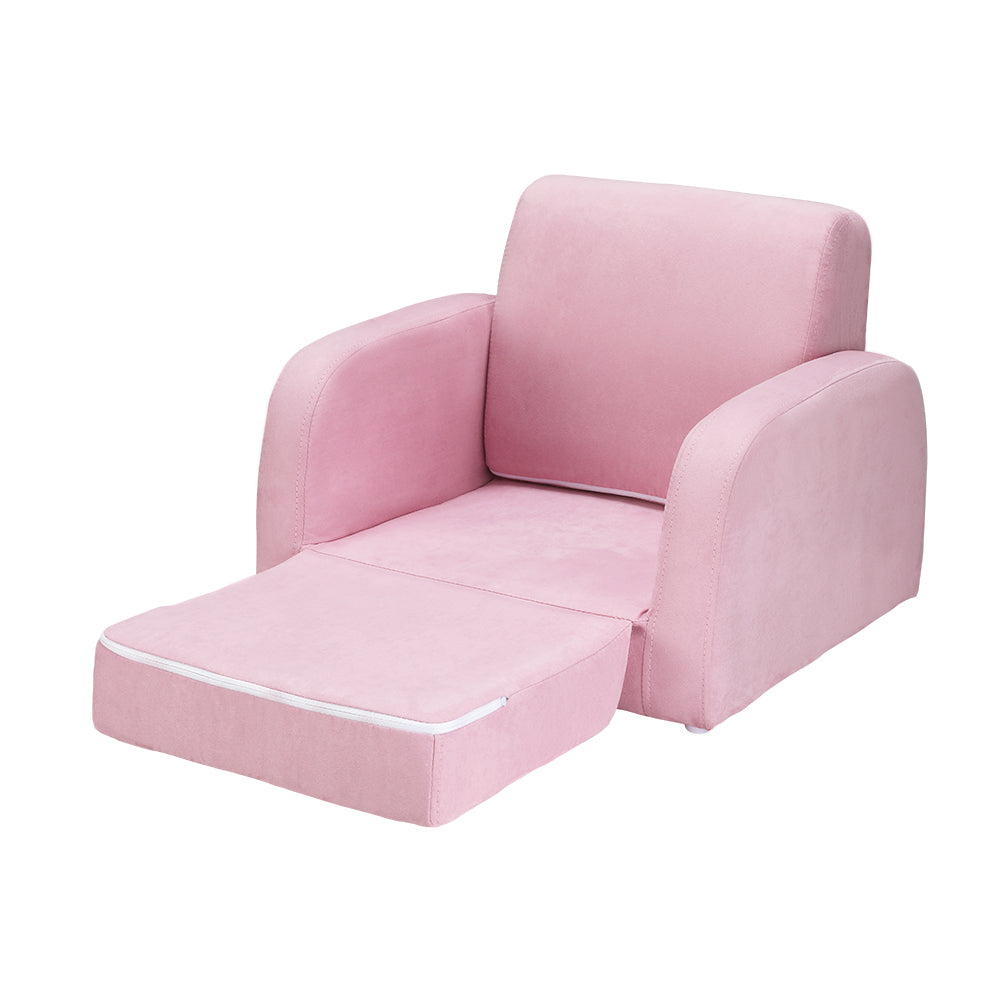 Keezi Kids Sofa 2 Seater Children Flip Open Couch Lounger Armchair Soft Pink - SILBERSHELL