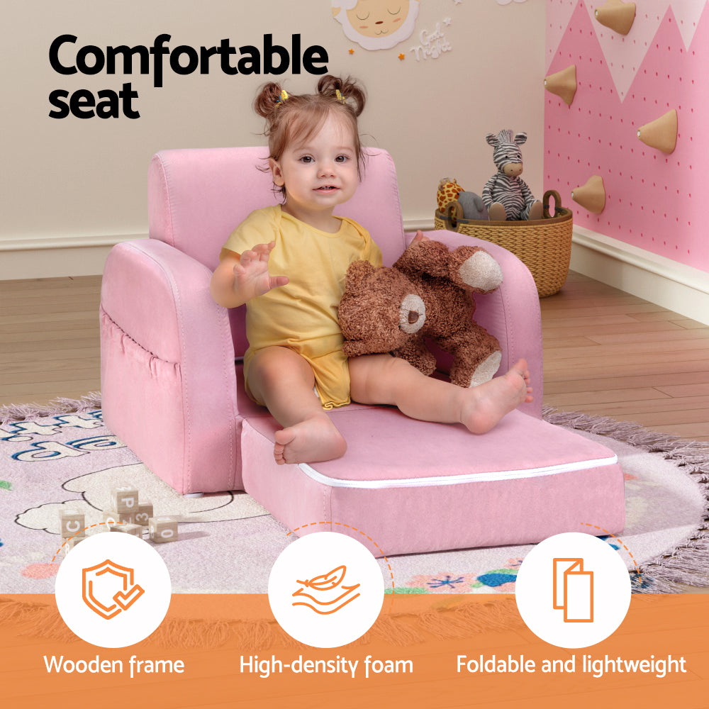 Keezi Kids Sofa 2 Seater Children Flip Open Couch Lounger Armchair Soft Pink - SILBERSHELL