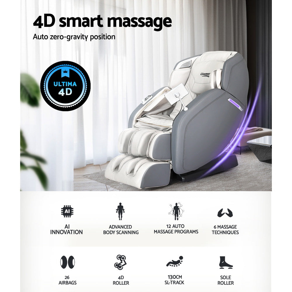 Livemor 4D Massage Chair Electric Recliner Home Massager Gary - SILBERSHELL