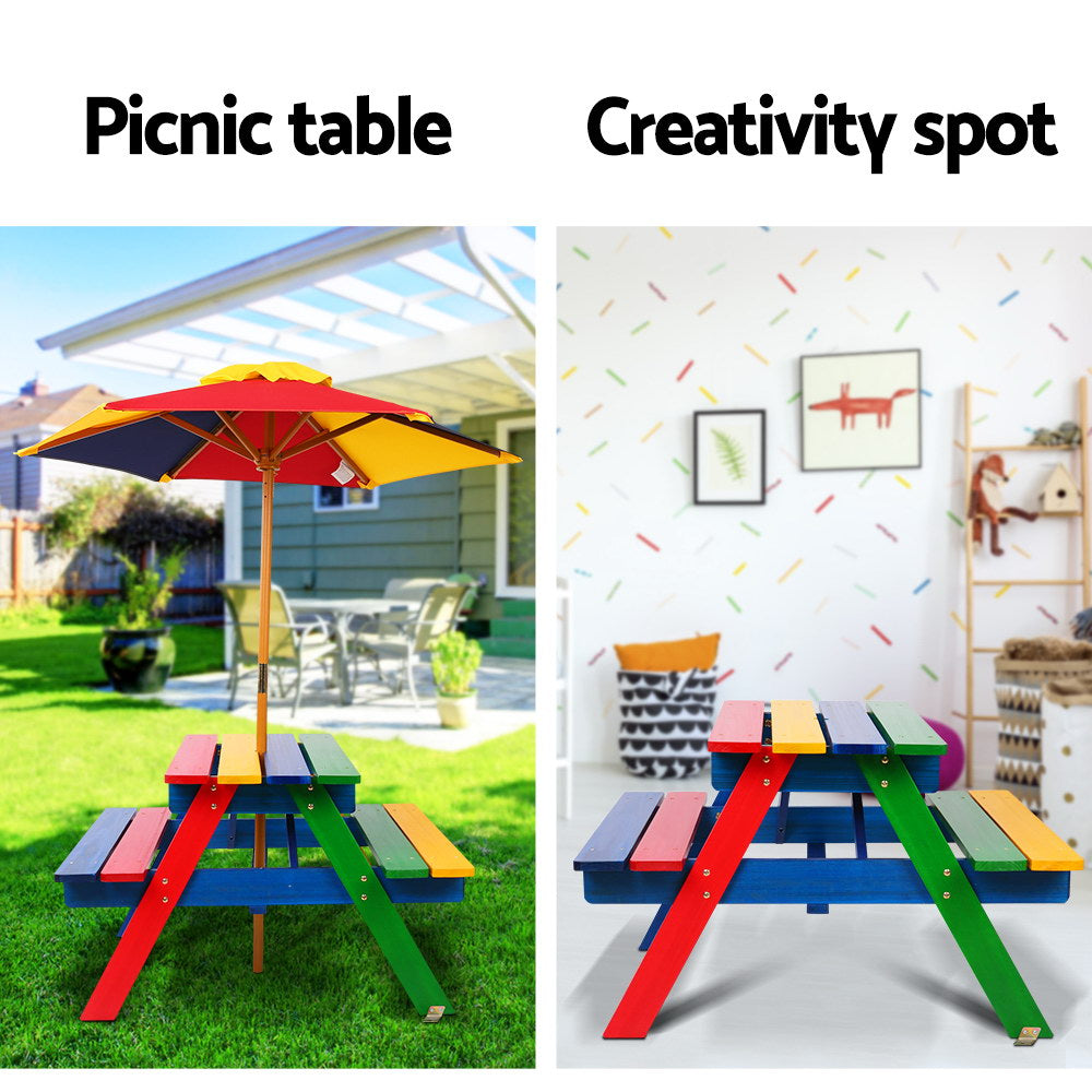 Keezi Kids Wooden Picnic Table Set with Umbrella - SILBERSHELL