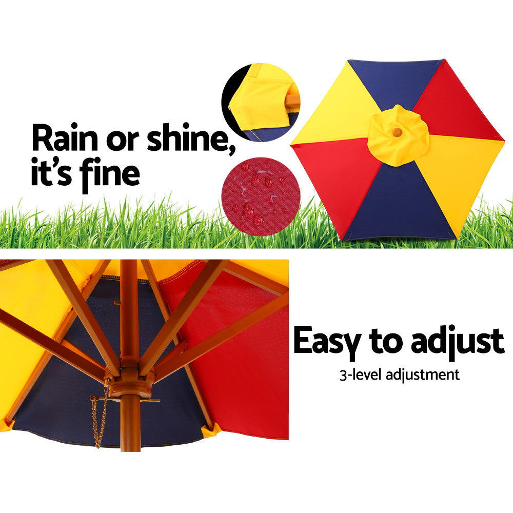 Keezi Kids Wooden Picnic Table Set with Umbrella - SILBERSHELL