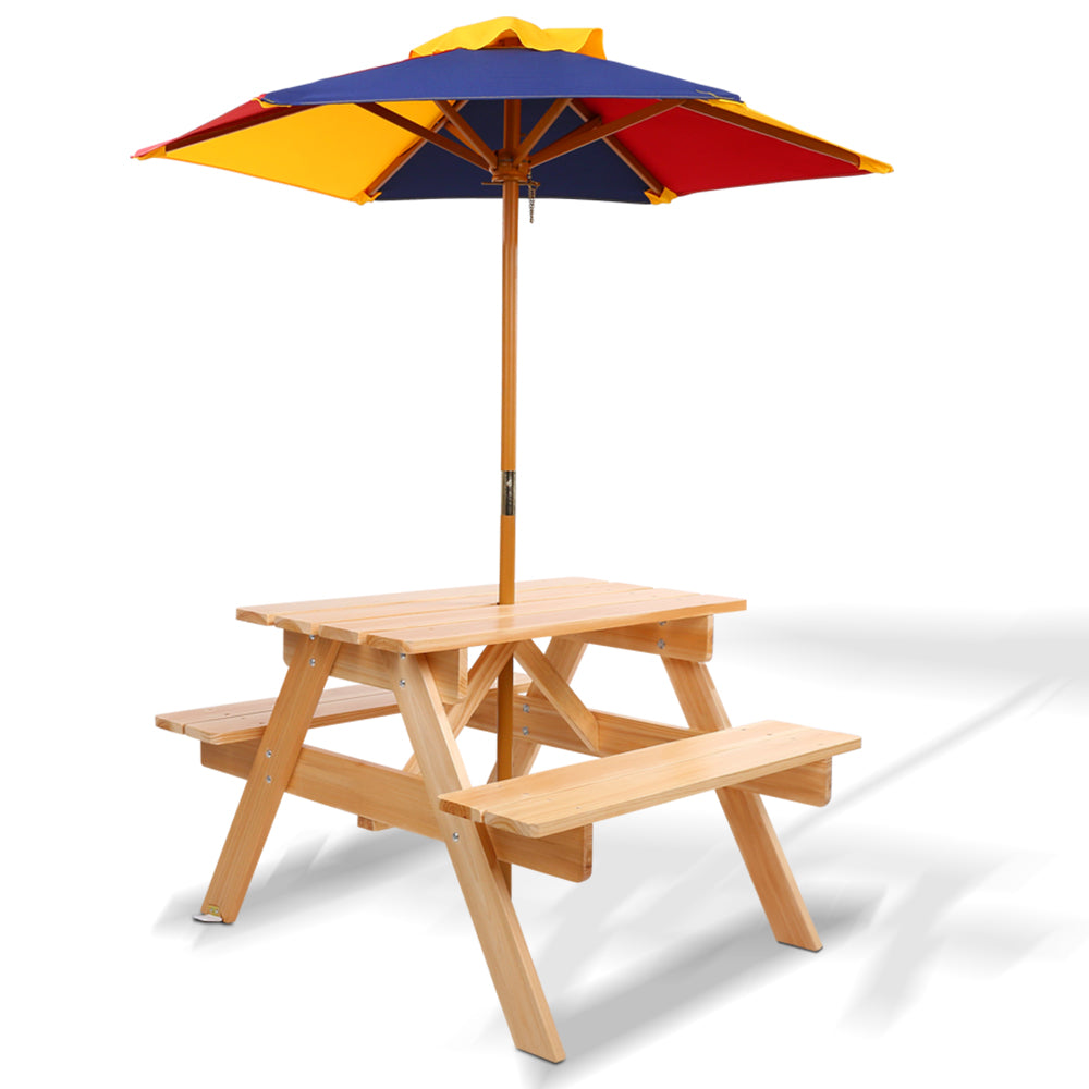 Keezi Kids Wooden Picnic Table Set with Umbrella - SILBERSHELL