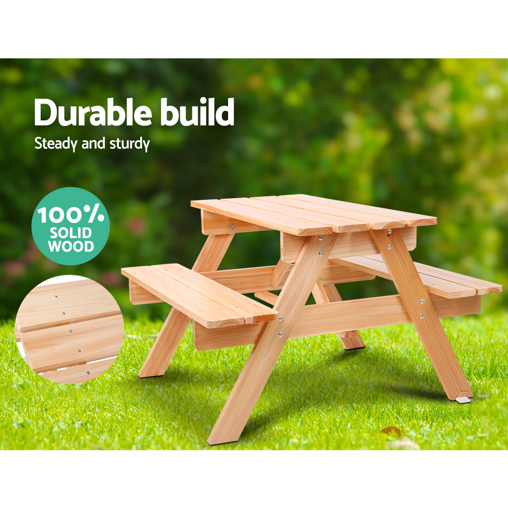 Keezi Kids Wooden Picnic Table Set with Umbrella - SILBERSHELL