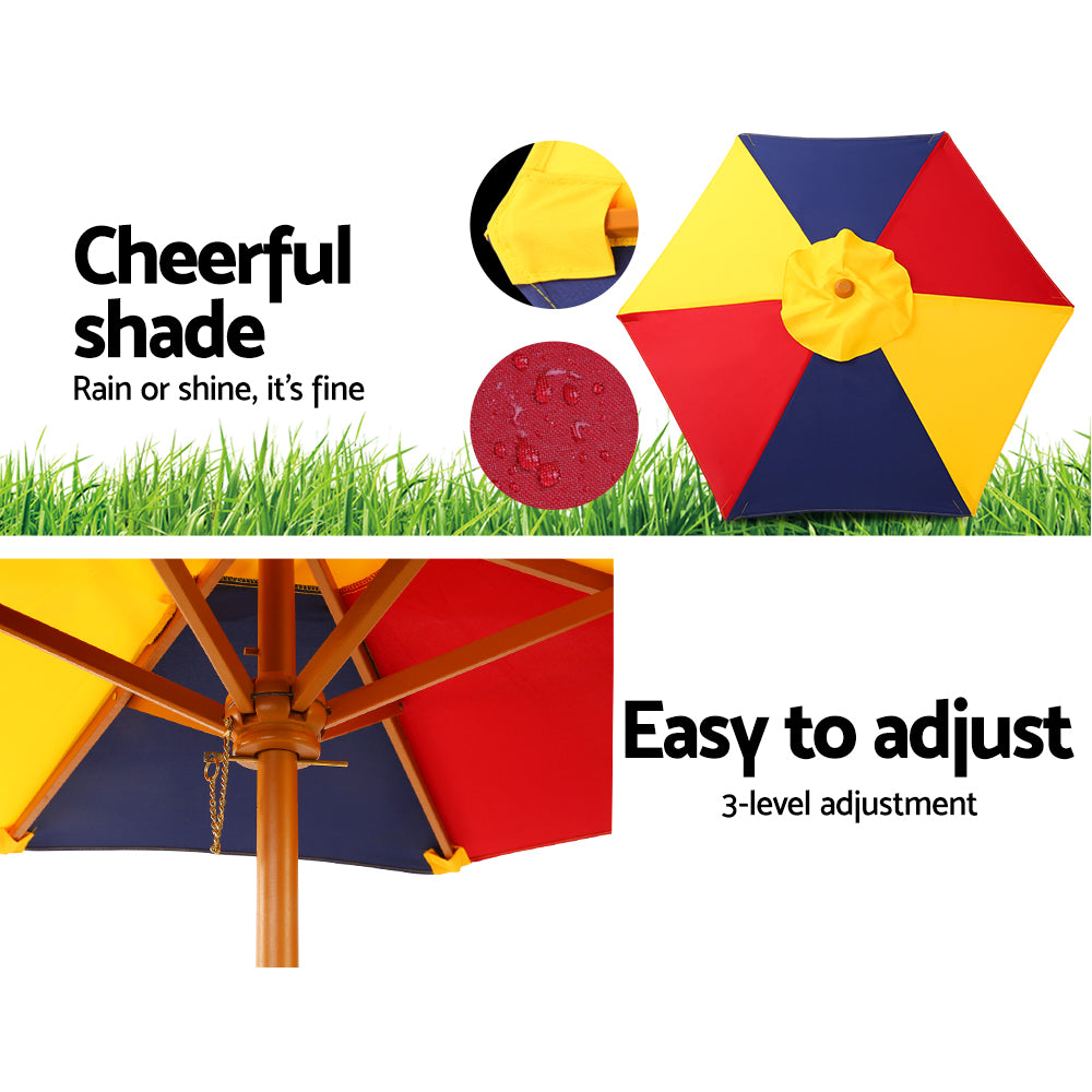 Keezi Kids Wooden Picnic Table Set with Umbrella - SILBERSHELL