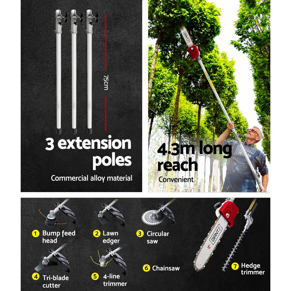 Giantz 65CC Pole Chainsaw Hedge Trimmer Brush Cutter Whipper Saw Snipper 7-in-1 - SILBERSHELL