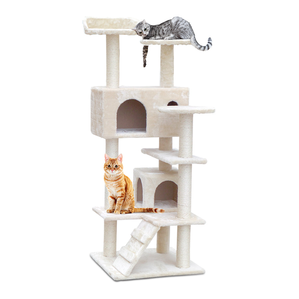 i.Pet Cat Tree 134cm Tower Scratching Post Scratcher Wood Condo House Bed Beige - SILBERSHELL