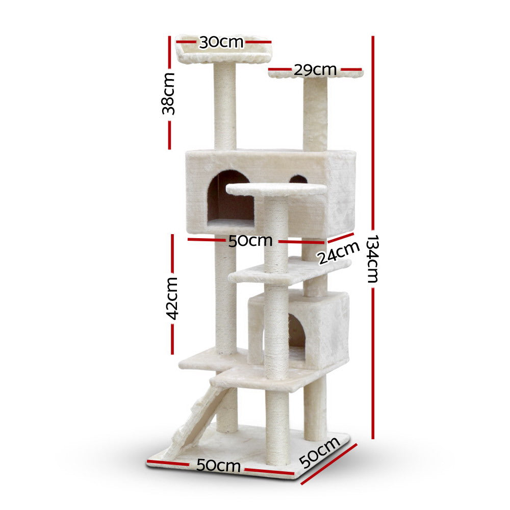 i.Pet Cat Tree 134cm Tower Scratching Post Scratcher Wood Condo House Bed Beige - SILBERSHELL