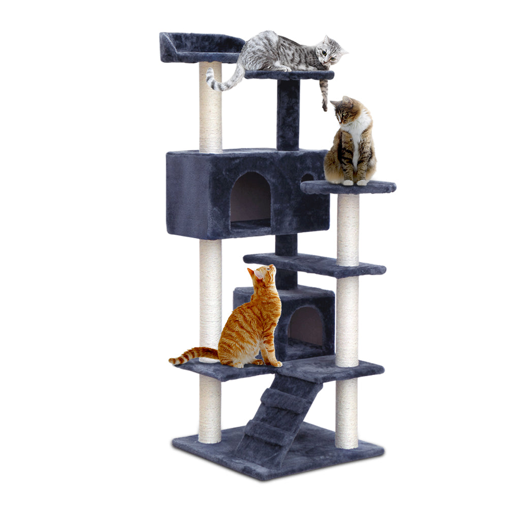 i.Pet Cat Tree 134cm Tower Scratching Post Scratcher Wood Condo House Bed Grey - SILBERSHELL