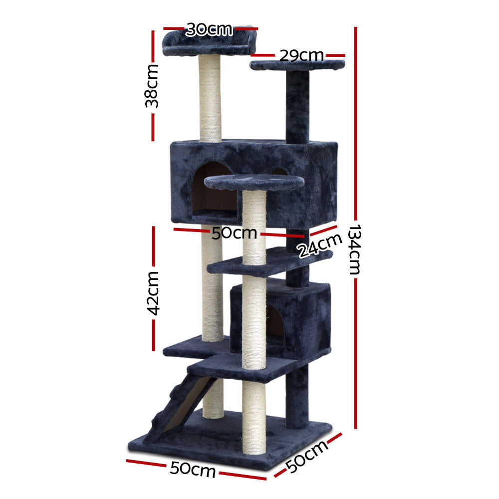 i.Pet Cat Tree 134cm Tower Scratching Post Scratcher Wood Condo House Bed Grey - SILBERSHELL