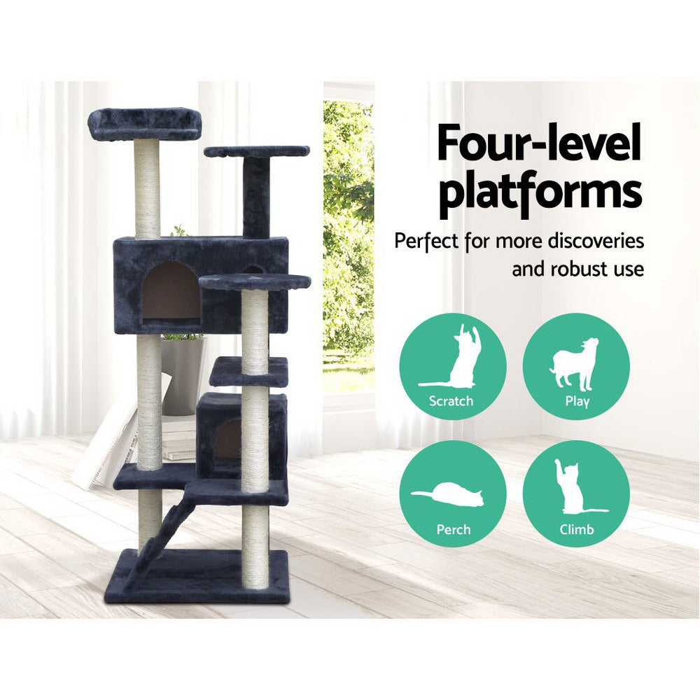 i.Pet Cat Tree 134cm Tower Scratching Post Scratcher Wood Condo House Bed Grey - SILBERSHELL