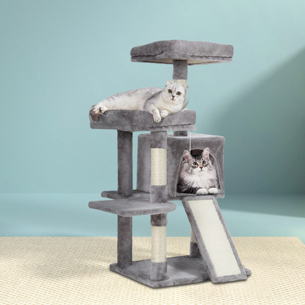 i.Pet Cat Tree 103cm Tower Scratching Post Scratcher Wood Condo House Trees Grey - SILBERSHELL