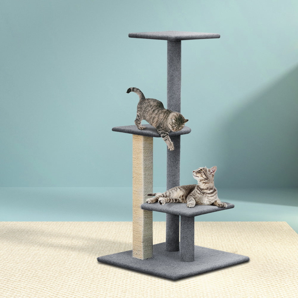 i.Pet Cat Tree 124cm Scratching Post Tower Scratcher Trees Wood Condo Board - SILBERSHELL