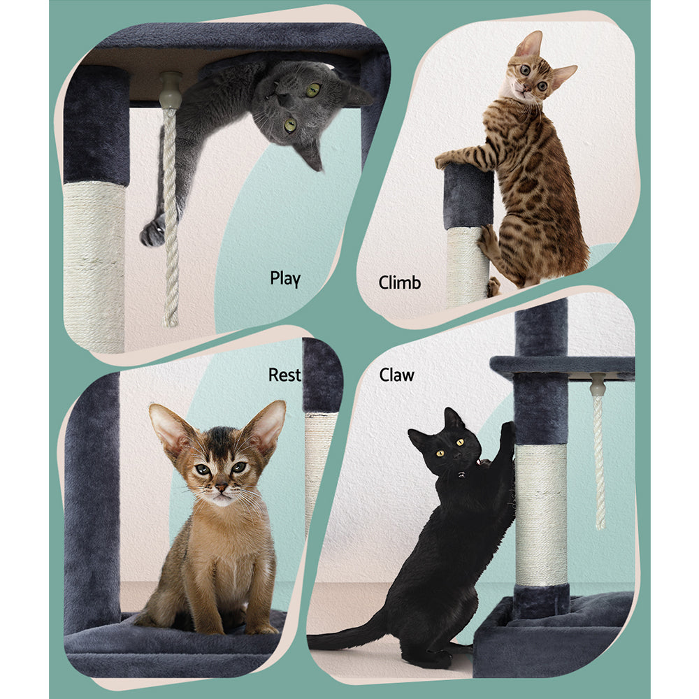 i.Pet Cat Tree 102cm Scratching Post Tower Scratcher Condo House Board Grey - SILBERSHELL