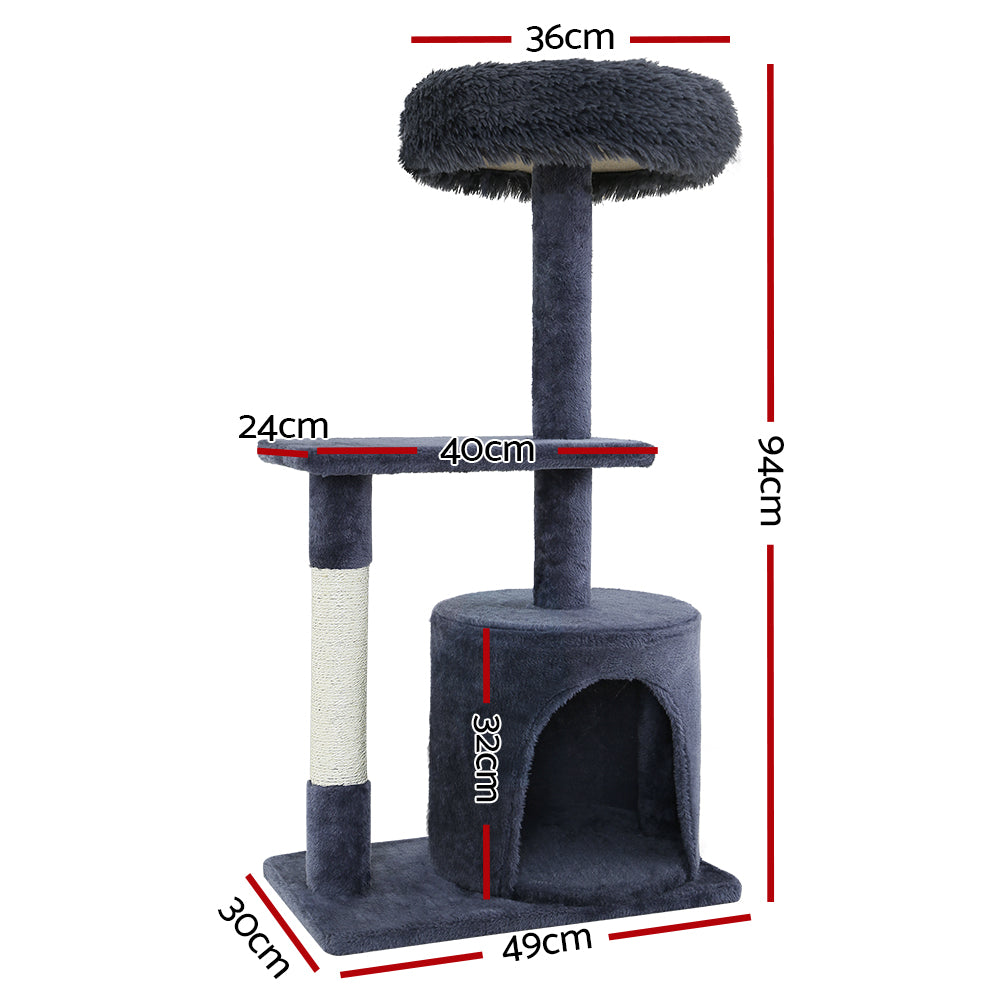 i.Pet Cat Tree 94cm Scratching Post Tower Scratcher Condo House Wood Trees Grey - SILBERSHELL