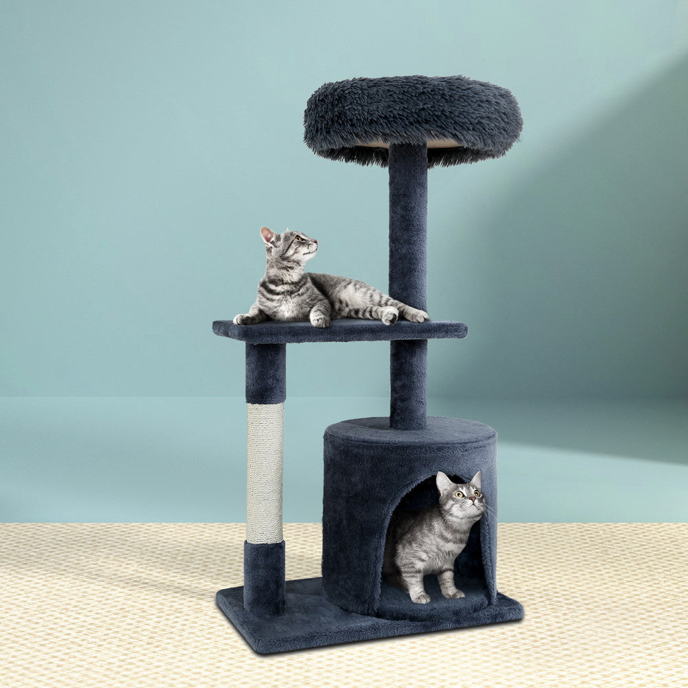 i.Pet Cat Tree 94cm Scratching Post Tower Scratcher Condo House Wood Trees Grey - SILBERSHELL