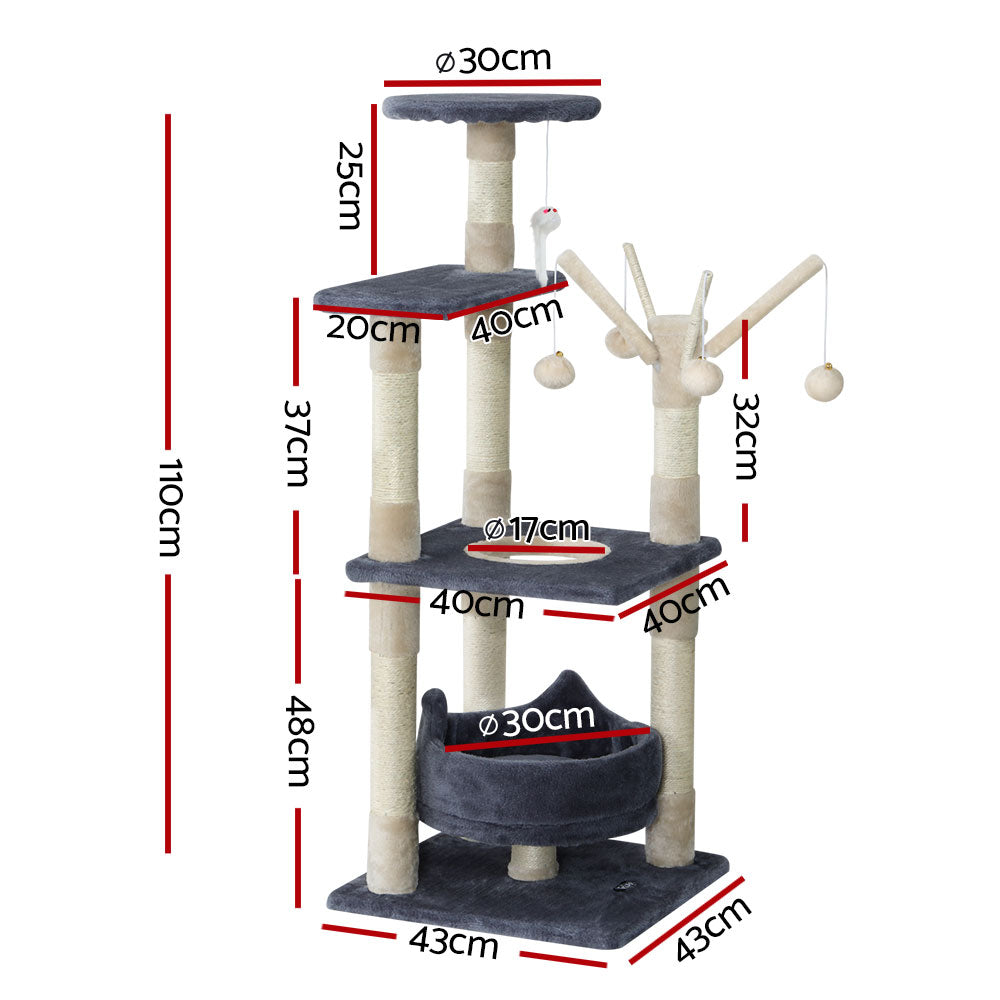 i.Pet Cat Tree 110cm Tower Scratching Post Scratcher Wood Condo House Bed Toys - SILBERSHELL