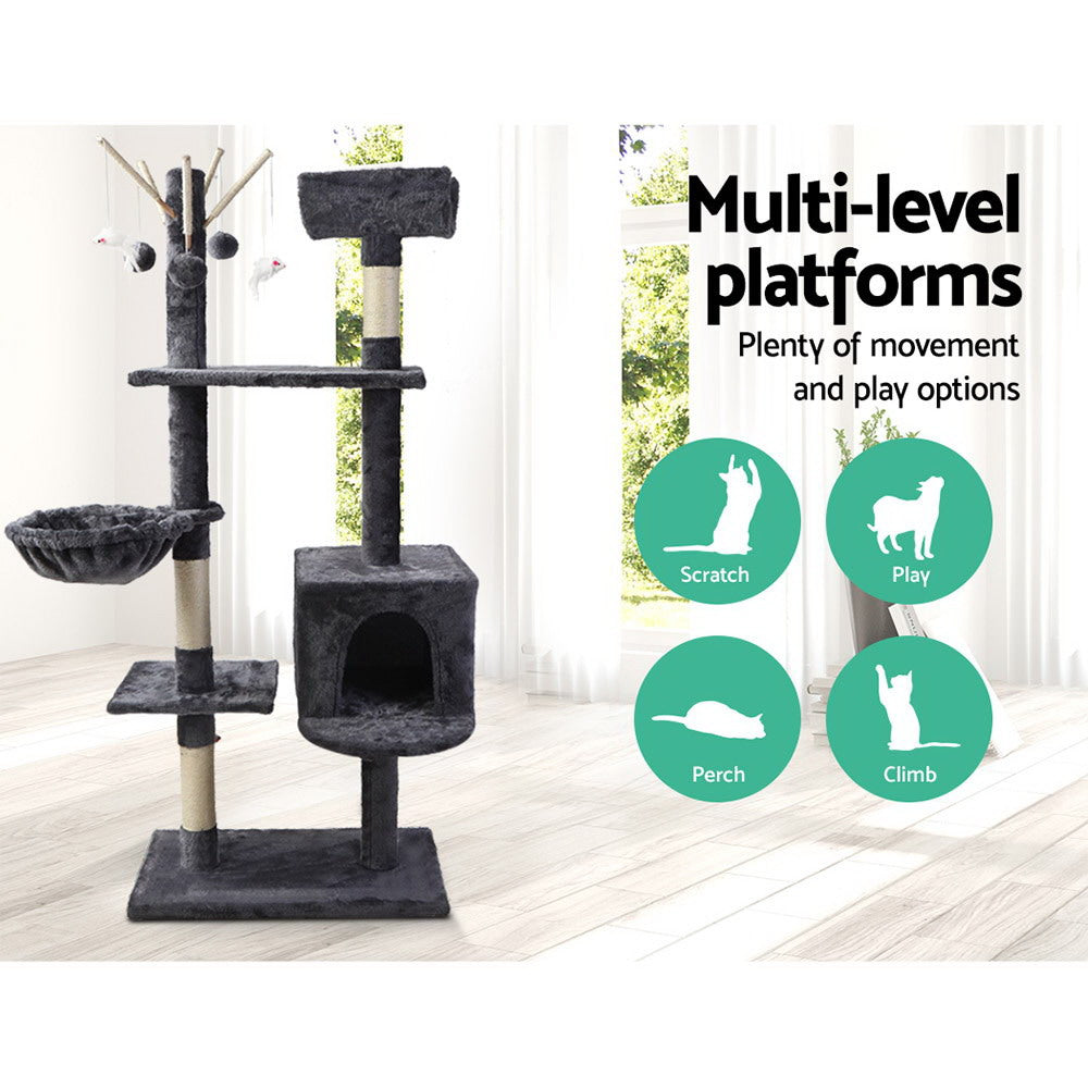 i.Pet Cat Tree 140cm Tower Scratching Post Scratcher Trees Toys Condo Bed Grey - SILBERSHELL