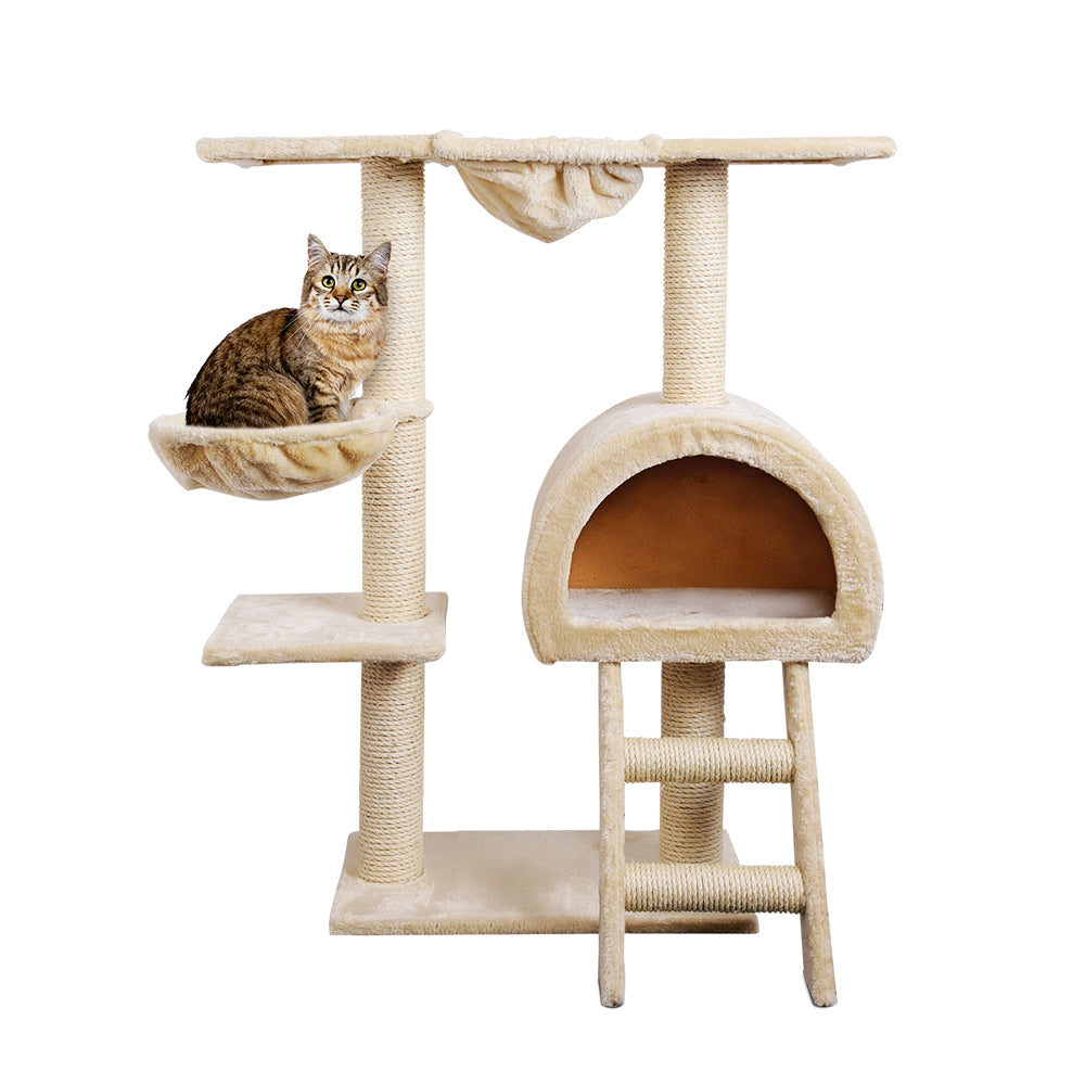 i.Pet Cat Tree 100cm Tower Scratching Post Scratcher Condo House Trees Bed Beige - SILBERSHELL
