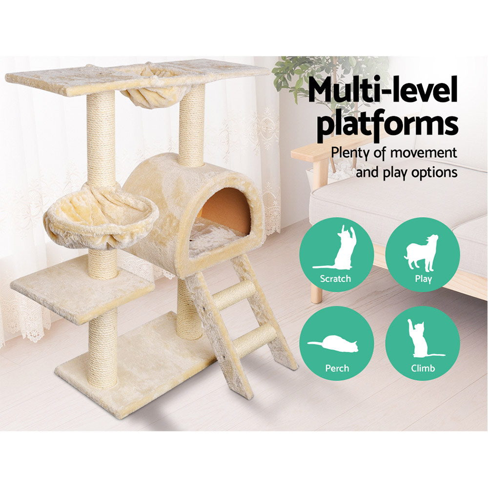 i.Pet Cat Tree 100cm Tower Scratching Post Scratcher Condo House Trees Bed Beige - SILBERSHELL