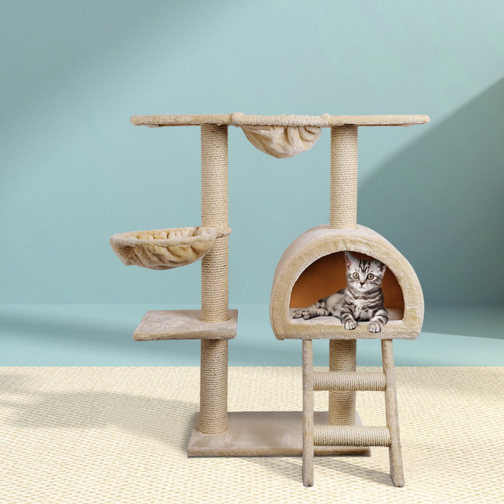 i.Pet Cat Tree 100cm Tower Scratching Post Scratcher Condo House Trees Bed Beige - SILBERSHELL