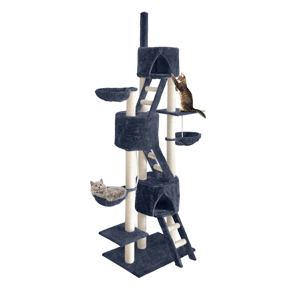 i.Pet Cat Tree 244cm Tower Scratching Post Scratcher Trees Condo House Grey - SILBERSHELL