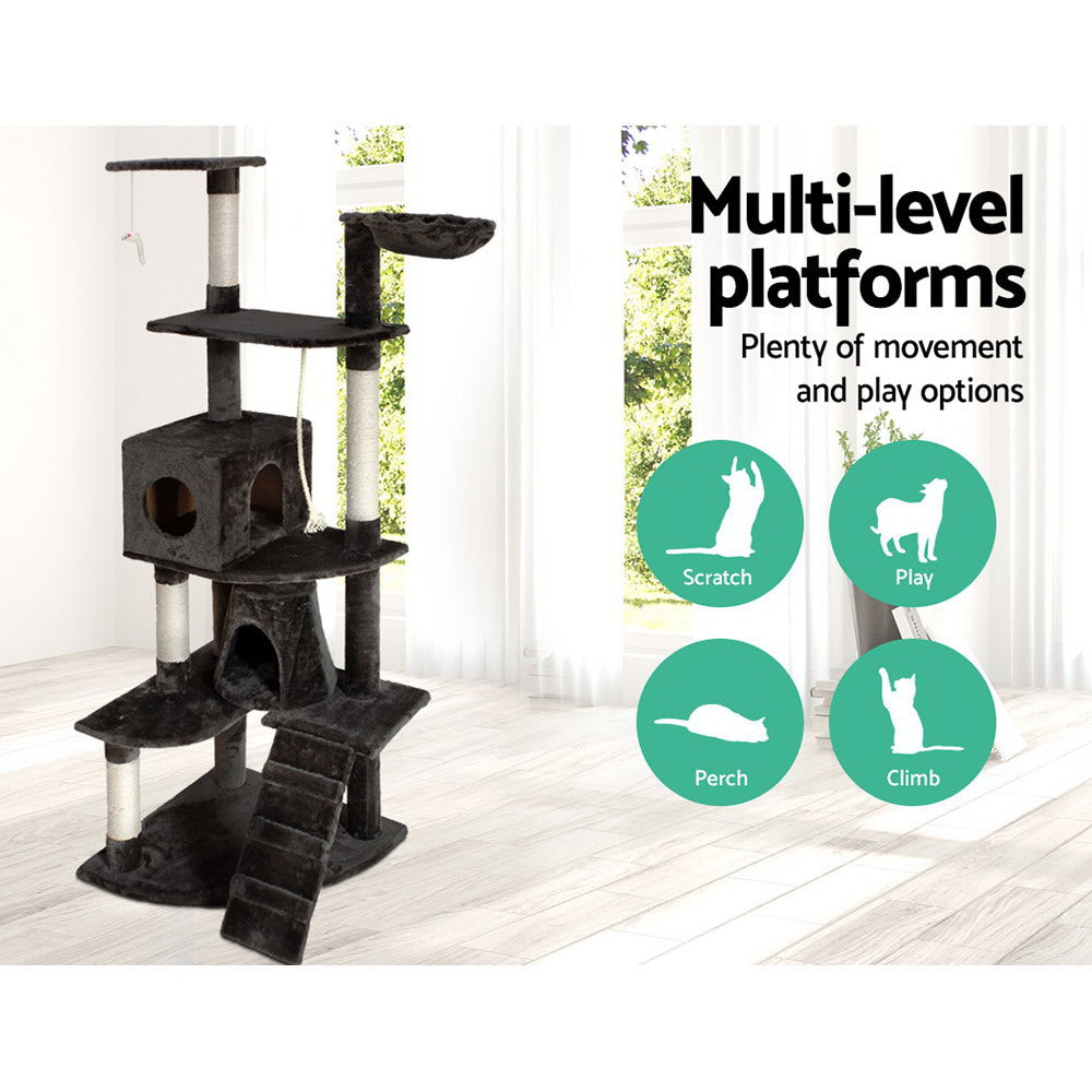 i.Pet Cat Tree 193cm Tower Scratching Post Scratcher Condo House Trees Grey - SILBERSHELL