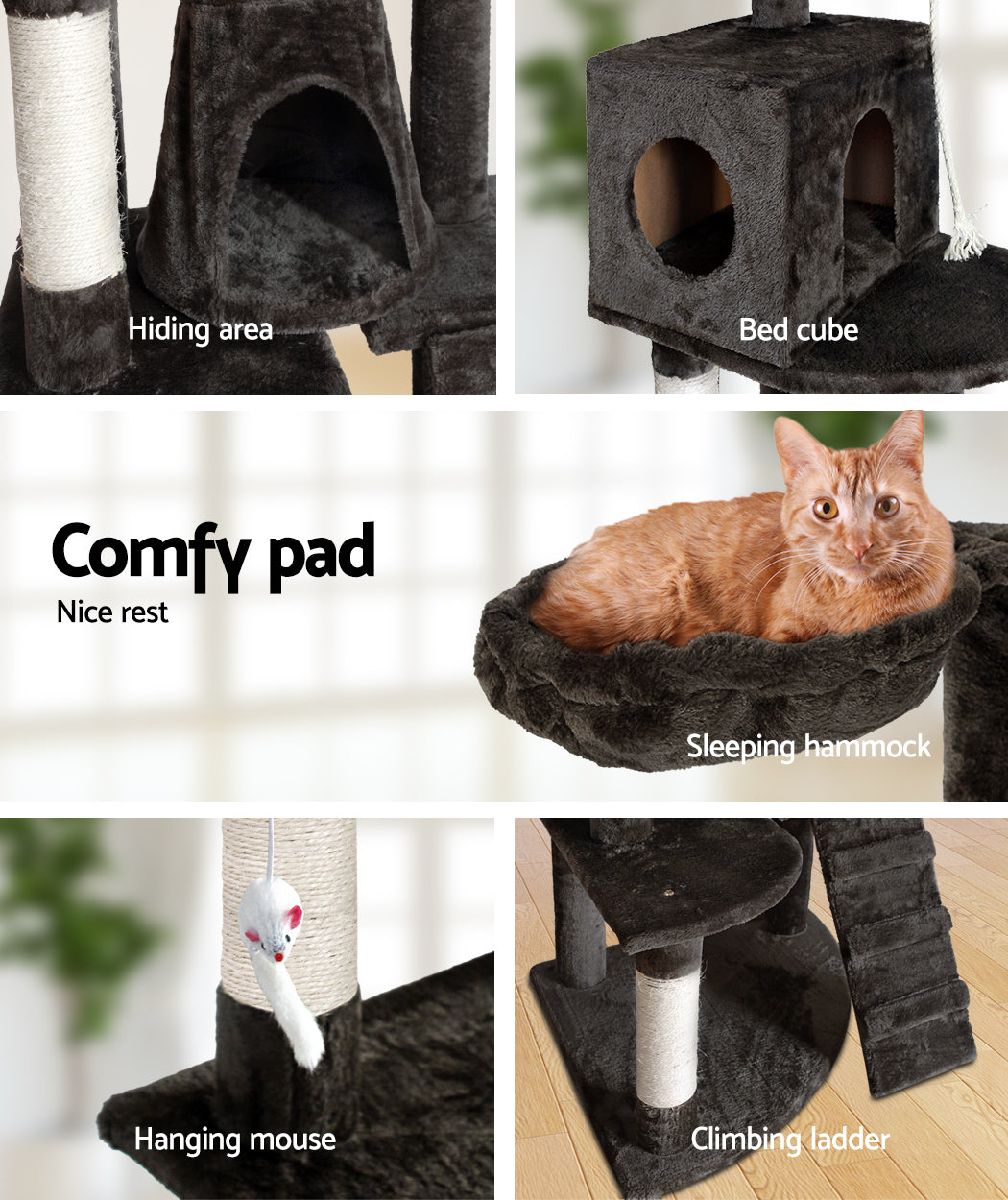 i.Pet Cat Tree 193cm Tower Scratching Post Scratcher Condo House Trees Grey - SILBERSHELL