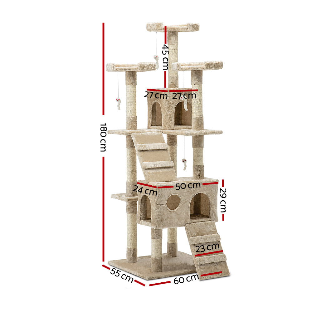 i.Pet Cat Tree 180cm Tower Scratching Post Scratcher Wood Condo House Toys Beige - SILBERSHELL