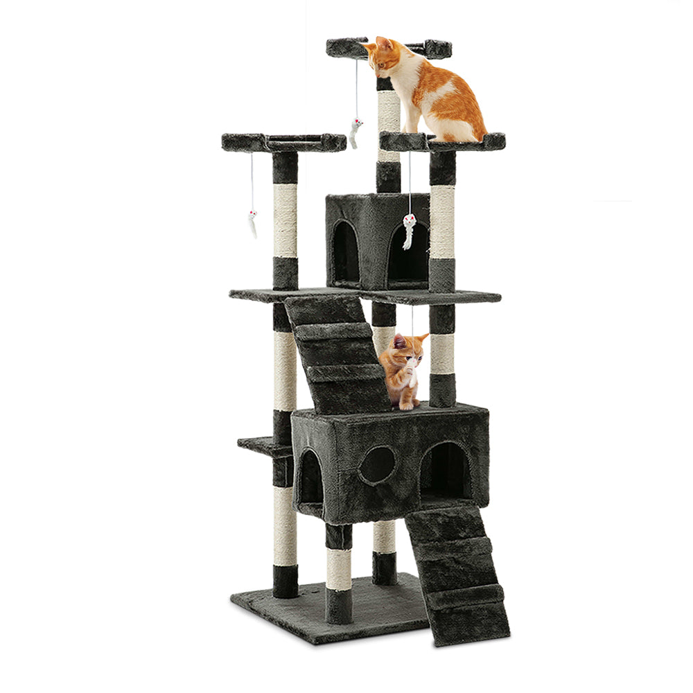 i.Pet Cat Tree 180cm Tower Scratching Post Scratcher Wood Condo House Toys Grey - SILBERSHELL