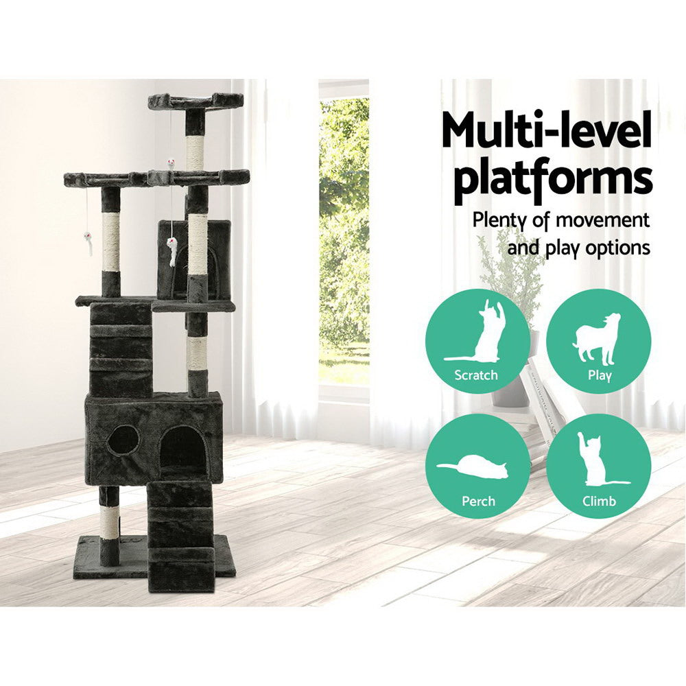 i.Pet Cat Tree 180cm Tower Scratching Post Scratcher Wood Condo House Toys Grey - SILBERSHELL