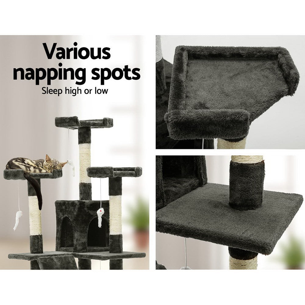 i.Pet Cat Tree 180cm Tower Scratching Post Scratcher Wood Condo House Toys Grey - SILBERSHELL