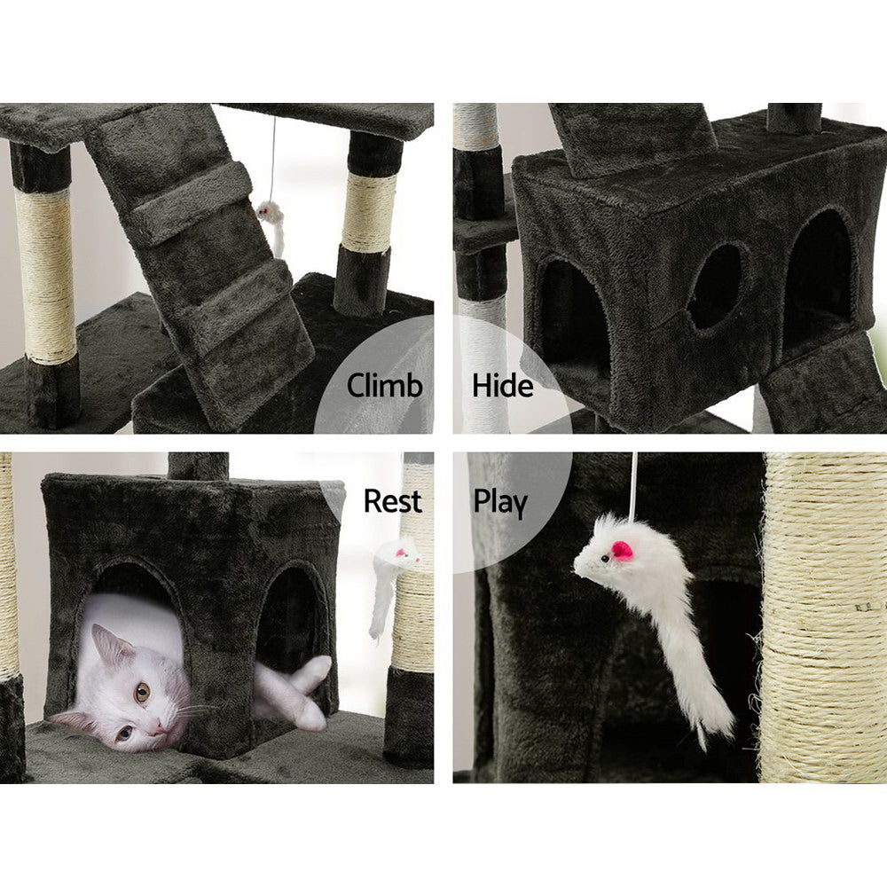 i.Pet Cat Tree 180cm Tower Scratching Post Scratcher Wood Condo House Toys Grey - SILBERSHELL