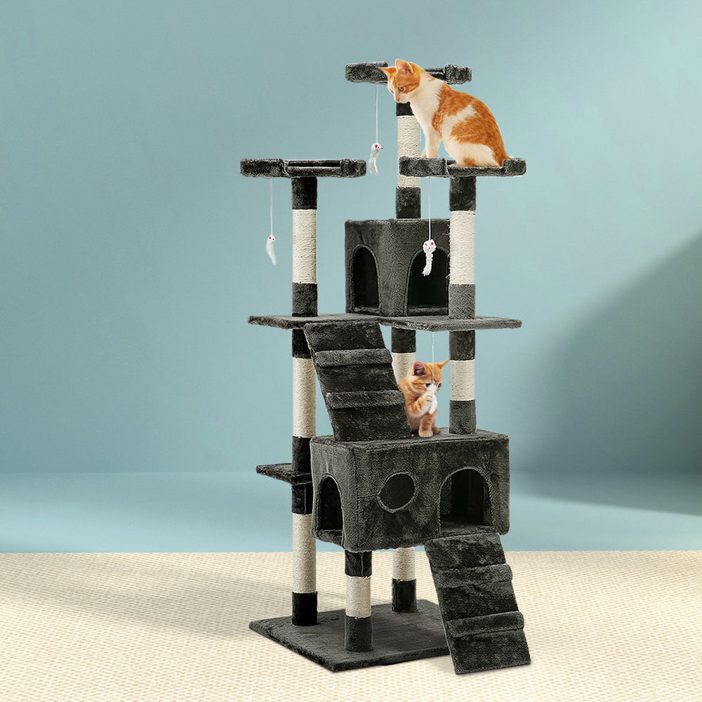 i.Pet Cat Tree 180cm Tower Scratching Post Scratcher Wood Condo House Toys Grey - SILBERSHELL