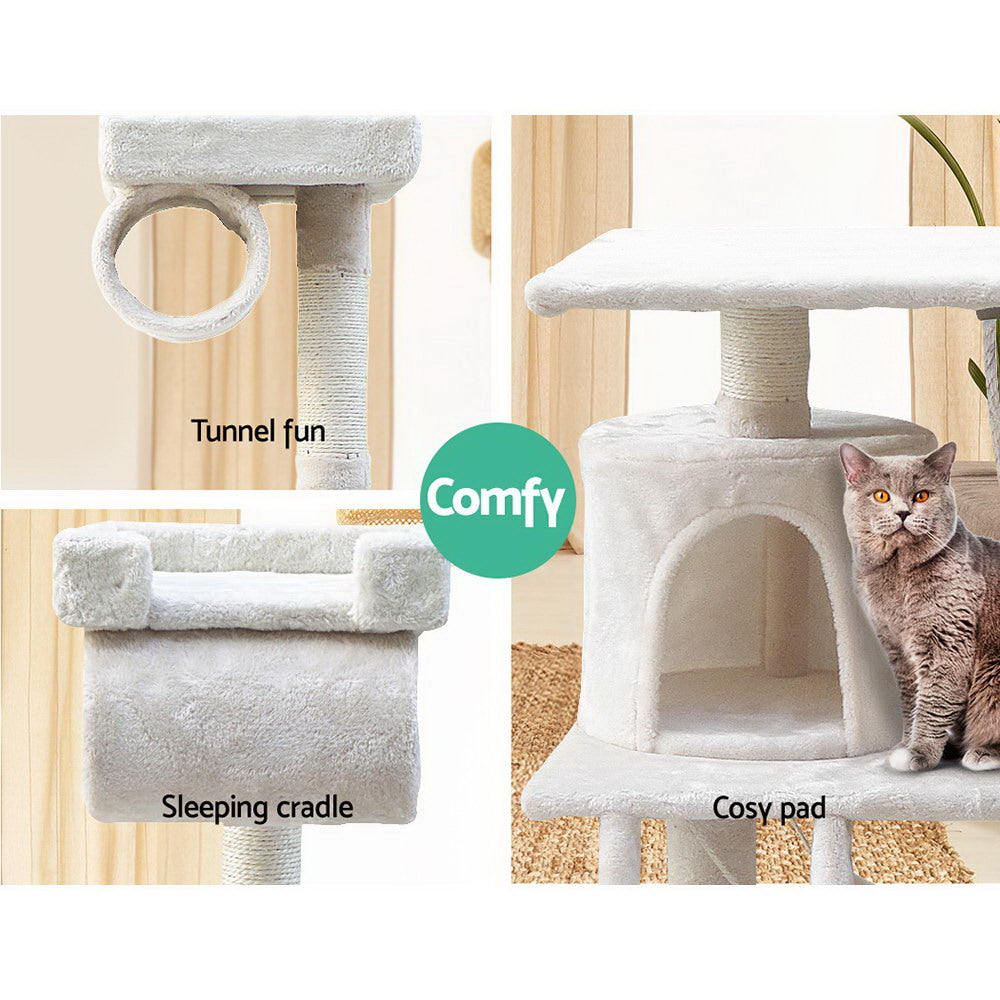 i.Pet Cat Tree 141cm Tower Scratching Post Scratcher Condo Wood House Bed Beige - SILBERSHELL