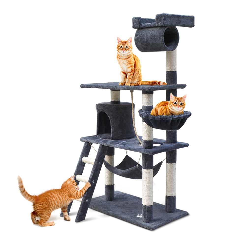 i.Pet Cat Tree 141cm Tower Scratching Post Scratcher Condo Wood House Bed Grey - SILBERSHELL