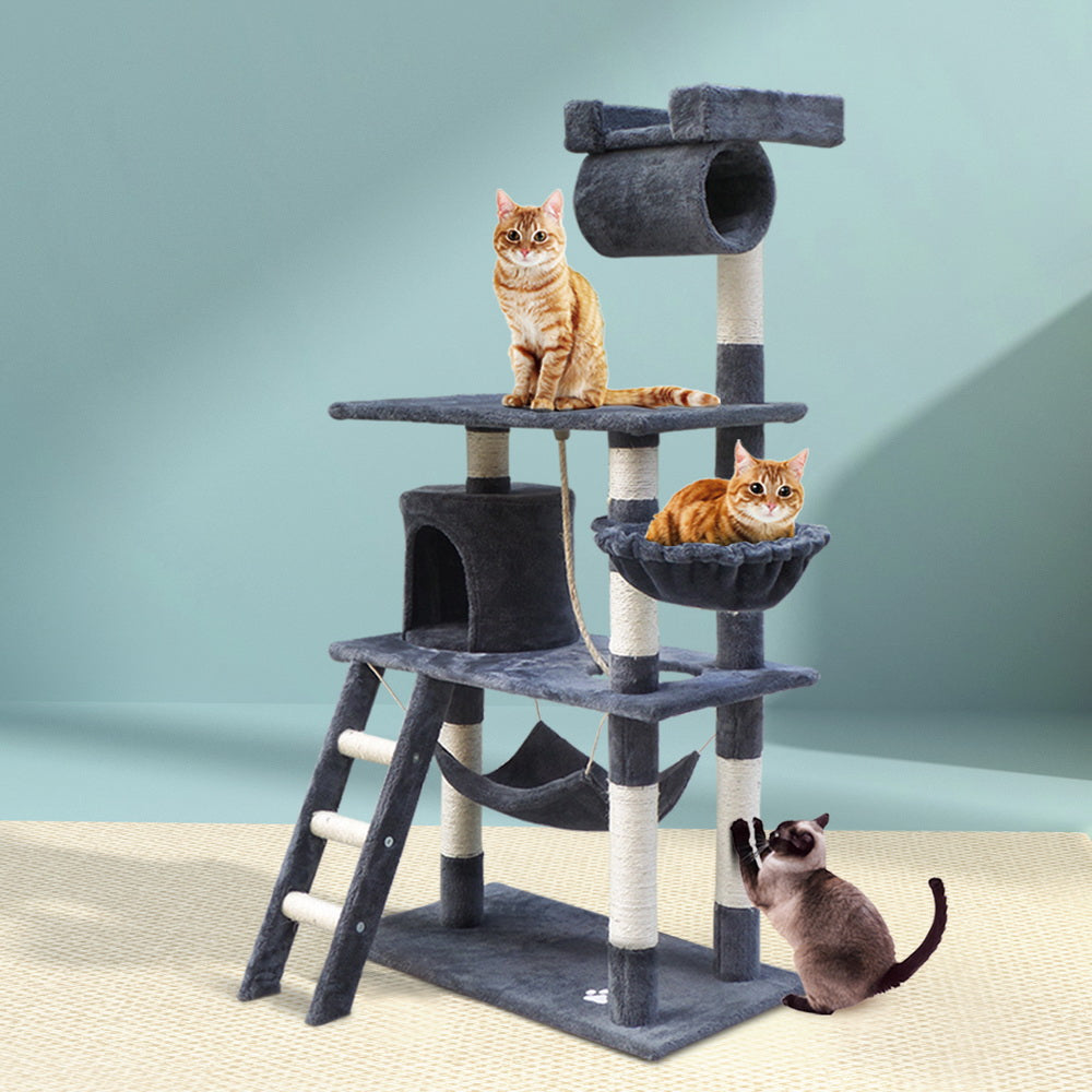 i.Pet Cat Tree 141cm Tower Scratching Post Scratcher Condo Wood House Bed Grey - SILBERSHELL